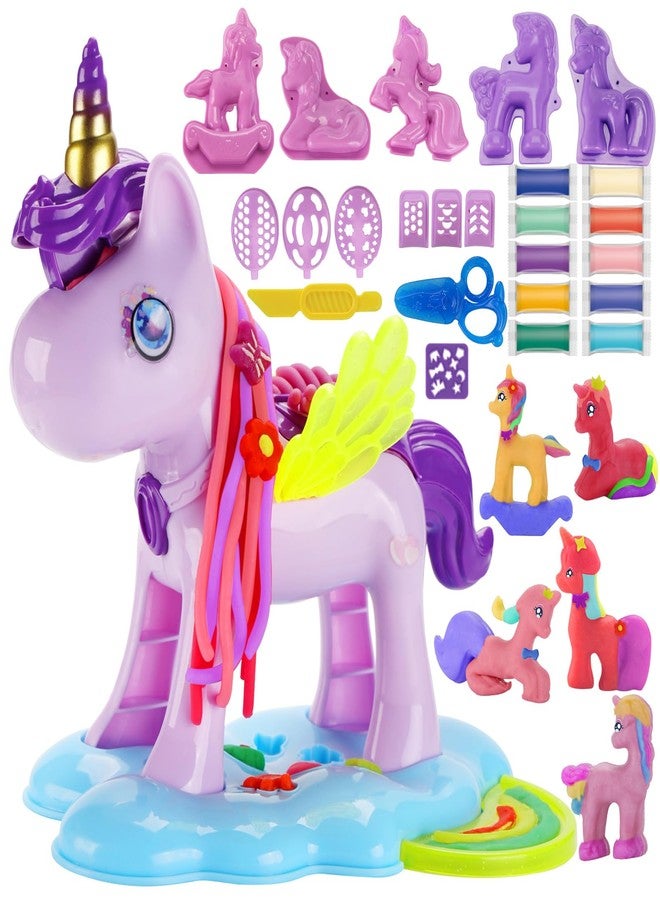 Crelloci Unicorn Color Dough Sets for Kids Ages 4-5, 30 PCS Play Color Dough Tools Kit for Toddlers Ages 3+, Unicorn Hair Salon Creation Dough Toys for Girls Birthday Gifts - Image 1
